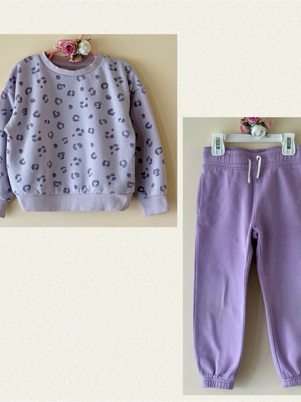 Primark/Old Navy Lilac Leopard Print Sweatshirt & Sweatpants Set, Size 4 - Picture 8 of 9